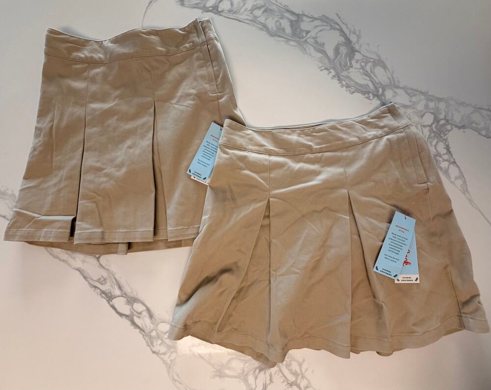 Cat & Jack Girls School Uniform Skorts Lot of 2 Khaki Beige Size 10 NWT Stretch